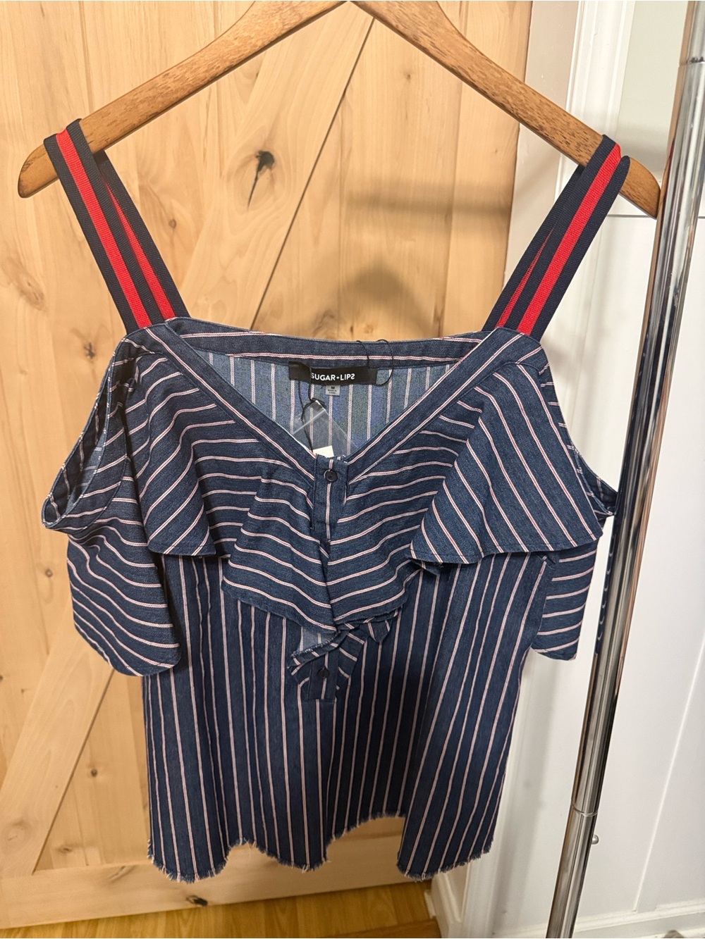 Antonella Striped Denim Ruffle Top